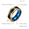 Wolfram Carbide Jewlery Herren Ehering -Band -Verlobungsring Ip Gold Blau mit schwarzer Kohlefaser inaly 8mm