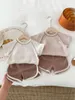 Kläderuppsättningar 2024 Summer Baby Short Sleeve Clothes Set Infant Boy Girl Solid Loose Tees Shorts 2pcs Suit Smittbarn Waffle Casual Outfits