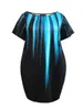 Plus Size Dresses LW Boat Neck Gradient Loose Dress Summer Short Sleeve T-Shirt Sexy Mini Robe Camiseta Vestidos