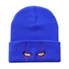Berets Unisex Embroidered Woolen Beanies Hat Scary Clown Eyes Knitted Warm Hedging Hip-hop Halloween