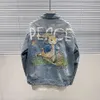 Bird Home Element 2023 Spring New Rabbit broderad denim Coat Men's Loose Flip Collar Jacket B1BJD1239