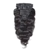 Long Wavy Clip dans les cheveux noirs noirs vierges vierges brésiliennes de cheveux humains Clip de corps de coiffure 8pcs 120g Produits capillaires