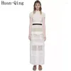 Party Dresses Self Portrait Sexy Lace Crochet Tunic White Long Dress Summer Womens O-Neck Ruffles Short Sleeve Elegant Vestidos