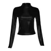 Kvinnor T-shirt Spring T-skjortor Y2K Crop Top Sier Mock Neck Long Sleeve Tees Metallic glänsande Y Tight For Women Clothing Drop Delivery AP DHFQI