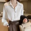 Button Up Spring White Office Outfits Clothes Formal Long Sleeve Satin Womens Shirt Blouse Wear To Work Silk Tops for Women S 240407