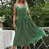 Vestidos casuais polka pontas de verão vestido de verão mulheres cinto orvalho ombro de pescoço spaghetti tira elegante midi para