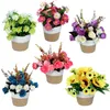 Decorative Flowers Cotton Thread Woven Flower Basket Floral Arrangement Fake Small Bonsai Potted Plants Ornament Wedding Party Home