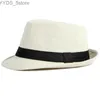 Breda randen hattar hink ht4052 herr hatt vår/sommar fedoras svart band jazz mode trilby fedora andningsbar bomullslinne yq240407