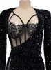 Beyprern Gorgeous Reflection Sequestre Maxi Dress Due pezzi set glam Rhinestone Lace Bodyins Seques Club Horst Birthday Clubwear 240407