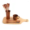 Kaffescoops 2/4/6 st långhandtagsked kreativt massivt trä bordsartiklar stick mjölk te honung trä skedar verktyg