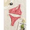 Da bagno da nuoto da bagno leopardo asimmetrico bikini femminile femminile donne a due pezzi mettono una spalla da bagno a costume da bagno nuotare