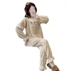Abbigliamento da casa in pizzo flanella patchwork 2 peps pigiama abito casuale di lingerie intime donne a manica lunga set di sonno autunno pigiama