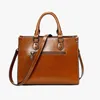 Kvinnor Handväska Cross Body Shoulder Tote Bag äkta läder Shopping Fashion Office Kvinnliga riktiga Cowhide Messenger Top Handle Väskor 240328