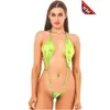 Wholesale 2024 Nouveau créateur de mode Sexy Bikini Set Femmes bon marché Féchements Extrême Shiny Shot Monokini Swceup Onepiece Halter Laceup Thong BodySice Teddi