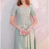 Party Dresses Bubble Short-sleeved Small Dress Skirt High-quality Temperament Waist And Thin Green Irregular Neckline Knee-length