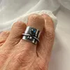Eheringe Vintage ethnischer Stil Naturstein für Frauen Mädchen Statement Finger Ring Antike Silber Farbe Metall Schmuckparty Geschenke