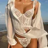 Sutiãs definem cano branco de renda branca sexy conjunto de sutiãs de vestido de noiva de roupas de vestuário sem colar