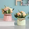 装飾的な花1セットシミュレーションアジサイ植物鉢植えシルクブーケホームオフィスの装飾品のための小さな盆栽