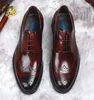 Dress Shoes Burgundy Black Genuine Leather Men Brogue Elegant Stylish Designer For Mens Lace-up British Casual