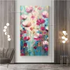 Colorful Flowers 100% Handmade Oil Painting On Blue Canvas Wall Art Flower Painting Abstract Floral Landscape Painting For Home Decor