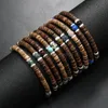 Rund naturlig ädelsten Stenpärla Strand Armband Coconut Shell Spacer -armband Bangles för kvinnor