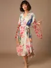Beach Kimono für Frauen Peocock Printed Badeanzug Deckbedeckung Selbstverpackte Wrap -Kleider Meeresbadeanzüge Strandwege 240407