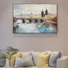 Prague City Wall Art impressionnisme Cityscape Painting Huile peint à la main European City Bridge Scene toile Art Decor Landscape Art for Home Living Room Bedroom