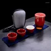 Juegos de té de té de cerámica blanca tetera hervidor de té Gaiwán Copa de té de viaje portátil chino con bolsa