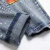 Jeans masculins pour hommes patchwork déchiré un jean avec plaques à carreaux et pantalon en jean élastique avec un trant en détresse fine
