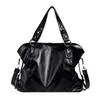 Shoulder Bags Female Large Crossbody Bag Black Oil Wax Leather Ladies Casual Shopper Tote Handbags Chic Wide Strap Women's Zipper