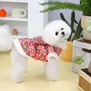 Dog Apparel Chinese Year Coat Floral Print Large Bowknot Puppy Cat Outfit White Plush Collar Sleeves Two-legged Pet Clothes