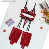 Set sexy set ellolace leopardo lingerie per donne in pizzo set di biancheria intima con calze a 4 pezzi perizoni erotici giarrettiera abbinata abbinata l2447