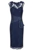 Dark Navy Blue Knee Lunghezza Lunghezza Madre della sposa Abiti per la festa di nozze Abiti di madre dello sposo2034446