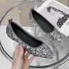 Kledingschoenen 2024 Spring puntige teen ondiepe vrouwen platte mode bling pailletten materiaal dames elegante ballerina's slip op ballet