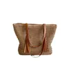 Sacs de plage Mesdames Automne Grass Woven Sac grande capacité Handmade Rangement Handled Rangement Coton et chanvre creux de chanvre