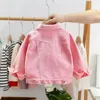 Jackets de cor sólida cor rosa garotas jeans de roupa de vestuário de primavera outono de colar de gola de colar de 1 a 7 anos