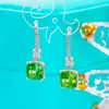 Orecchini per borchie Qinhuan Green Sapphire Drop for Women 925 Sterling Silver con festa di gioielli di lusso placcato in platino