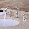 Robinets de lavabo de salle de bain chromé du bassin en laiton robinet monté et eau froide à 3 pièces mélangeur B-8205c