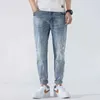 Jeans masculins jeans pour hommes beaux pantalons de harem d'été slim adaptés au pantalon de jean extensible bleu