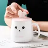 Kupalar 420ml karikatür kulaklar kahve kupa yaratıcı sevimli çift fincan süt ofis kapak kaşık kız hediye seramik