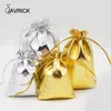 Sachets de bijoux 50pcs 7x9cm 9x12cm 10x15cm Sac d'emballage Gold Silver Color DrawString Rangement Sacs-cadeaux