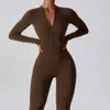 Kvinnors träningsdräkter Yoga Boilersuit Långärmad kvinnors sportkläder Gym Zipper Jumpsuits Workout High-Intensity Fitness One-Piece Skin-Tight plagg J240103