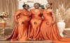 African Orange Plus Size Mermaid Bridesmaid Dresses Nigeria Girls V neck Ruched Satin Wedding Guest Dress Sexy Long Maid of Honor 4361312