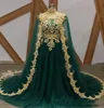 Marockanska aftonklänningar Dubai Arabiska muslimska Tulle Cape Fantastiska guld spetsar juvel hals lång tillfälle prom formella klänningar7694254