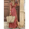 Designer Elegant Womens Casual Abites Summer V-Neck Short Shorte Boemia Floral Stampa Maxi Dress