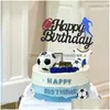 その他のお祝いのパーティーはサッカーテーマケーキトッパーお誕生日おめでとうサッカーカップケーキトッパーのための子供の男の子の装飾サプリdhcaw