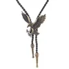 Bolo Tiese New Bolo Tie Retro Shirt Chain Eagle Bollow Collar Leather Necklace Long Tie Pendant 240407