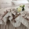 Beddengoed sets top luxe Europese kaki set ruches kanten dekbedoverdeksel elegant sprei laken voor bruiloft decor kleding