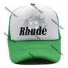 Rhude Cap Yeşil Mesh Patchwork Beyzbol Kapağı Erkek Kadın Nakış UNISEX RHUDE Koleksiyonları Sıradan Kamyon Şapkası Ayarlanabilir Top Kapakları Ruhde Şapka Rhode Cap Chrome Caps 696