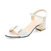 Sandals 2024 Open Toe Women Heels Heels Shoes Nasual Women Black White Female Decoration Metal Metal Sandal 34-43